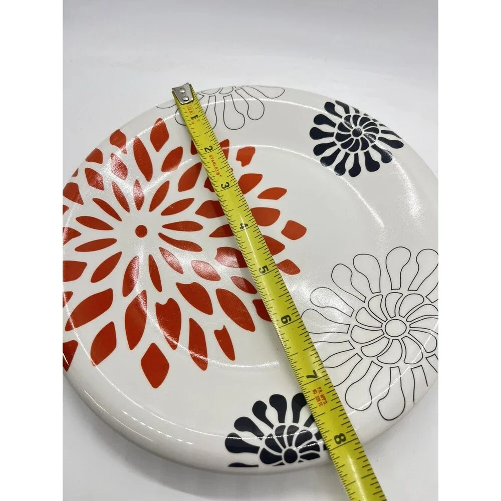 Pier 1 Mod Mum 8' Dessert Salad Plate Red Flower Black White